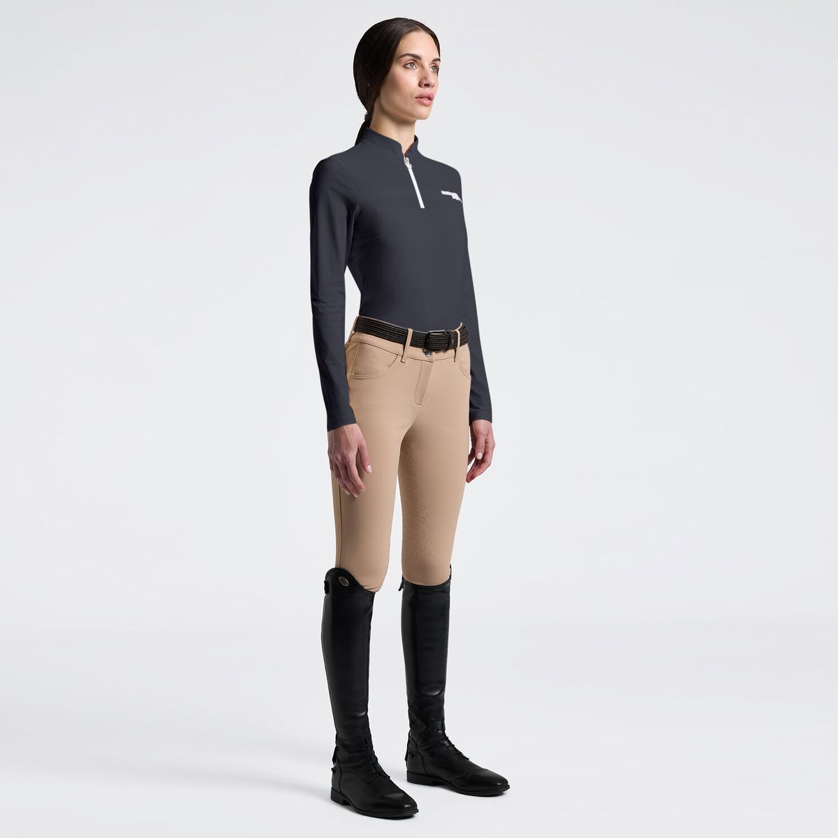 Women's Long Sleeve Perforated Training Polo | Cavalleria Toscana - Charcoal