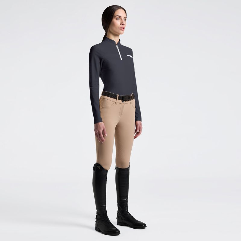 Women's Long Sleeve Perforated Training Polo | Cavalleria Toscana - Charcoal